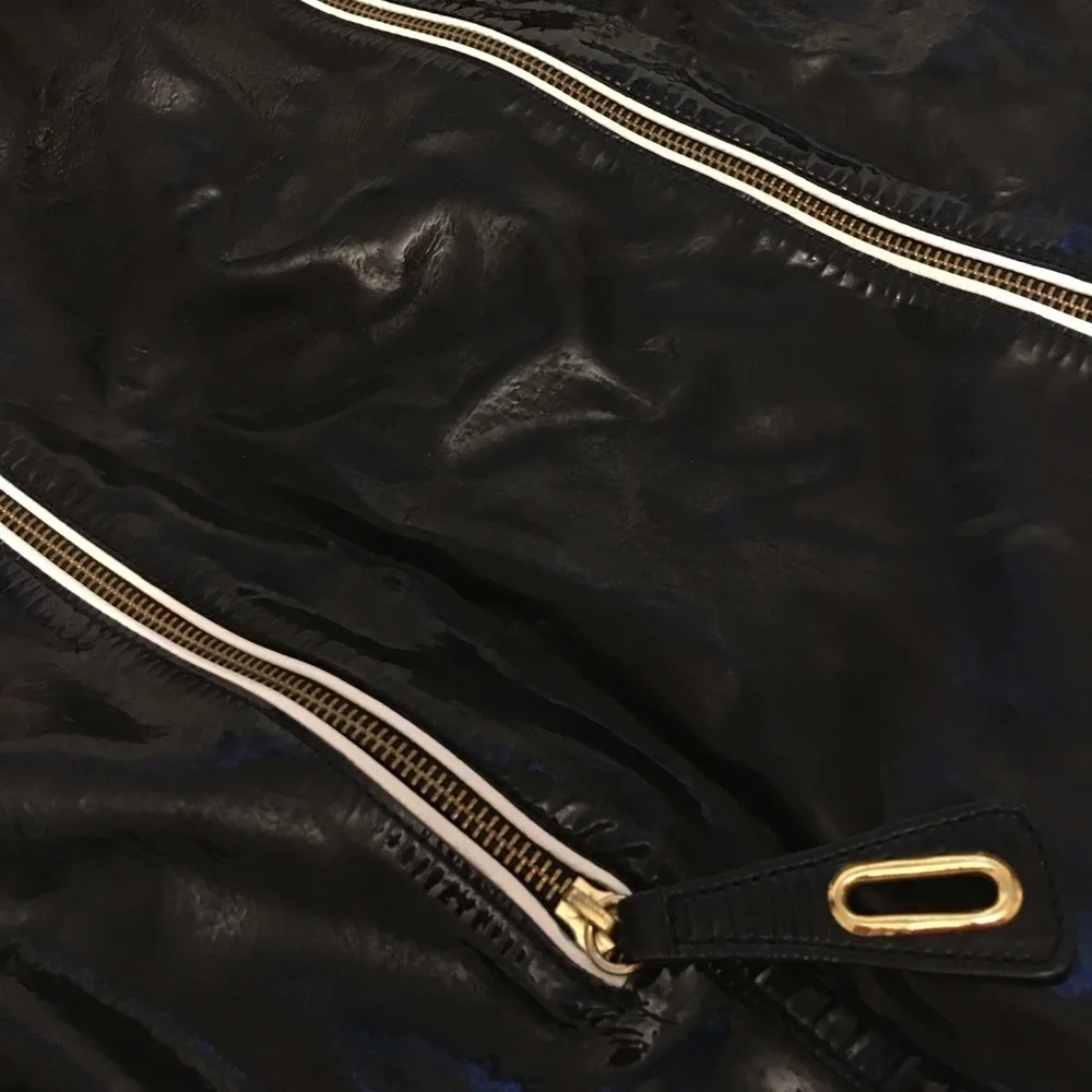 GOLDENBLEU Patent Leather Double Zipper bag